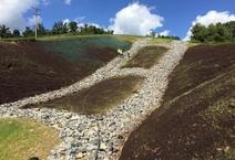 Erosion control drainage channel with gravel swale